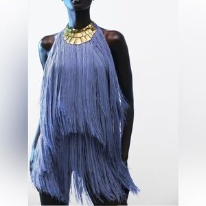 Zara Blue Fringe Mini Dress